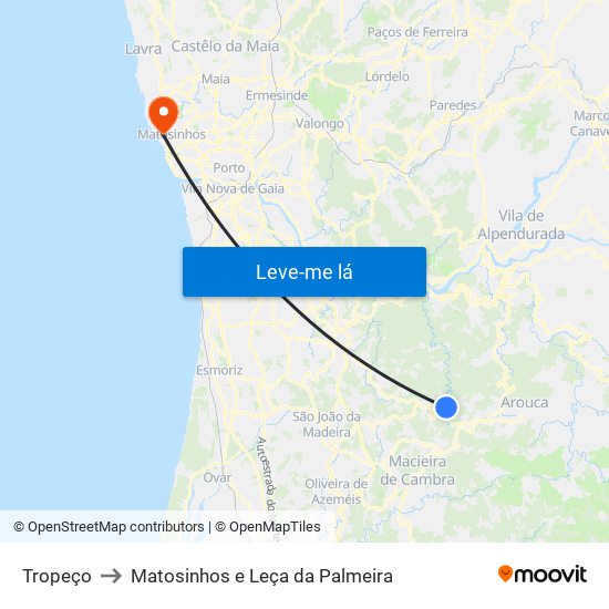 Tropeço to Matosinhos e Leça da Palmeira map