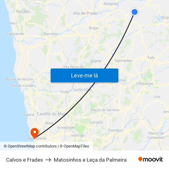 Calvos e Frades to Matosinhos e Leça da Palmeira map