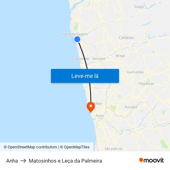 Anha to Matosinhos e Leça da Palmeira map