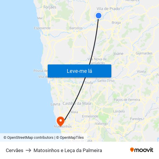 Cervães to Matosinhos e Leça da Palmeira map