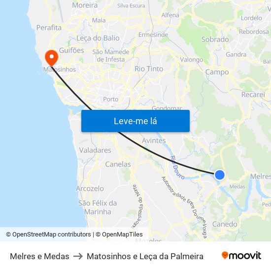 Melres e Medas to Matosinhos e Leça da Palmeira map