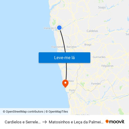 Cardielos e Serreleis to Matosinhos e Leça da Palmeira map