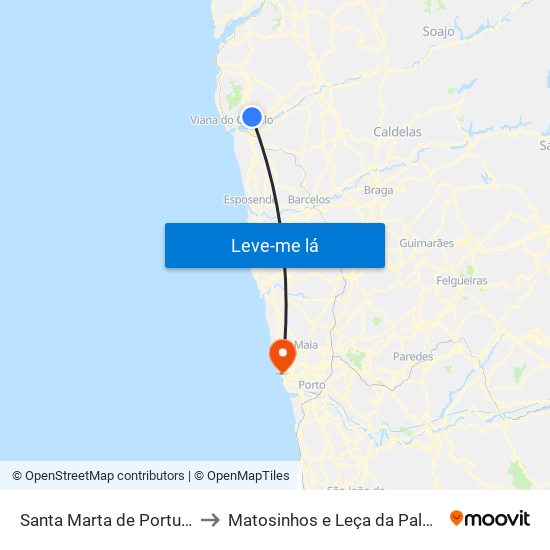 Santa Marta de Portuzelo to Matosinhos e Leça da Palmeira map