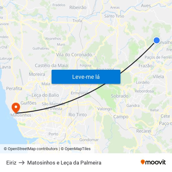 Eiriz to Matosinhos e Leça da Palmeira map