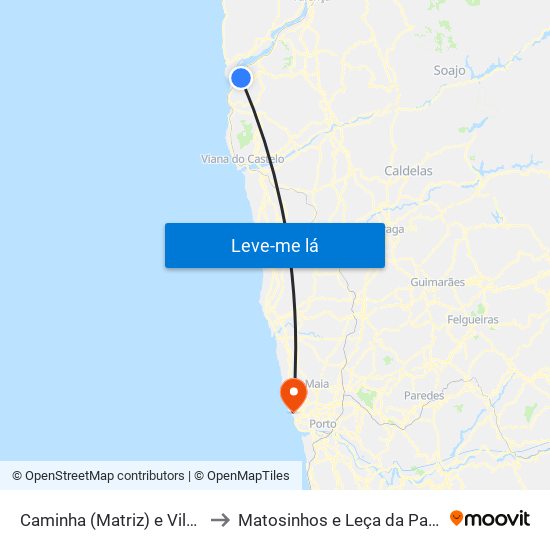 Caminha (Matriz) e Vilarelho to Matosinhos e Leça da Palmeira map