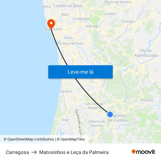 Carregosa to Matosinhos e Leça da Palmeira map