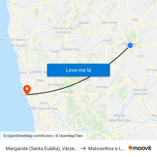 Margaride (Santa Eulália), Várzea, Lagares, Varziela e Moure to Matosinhos e Leça da Palmeira map