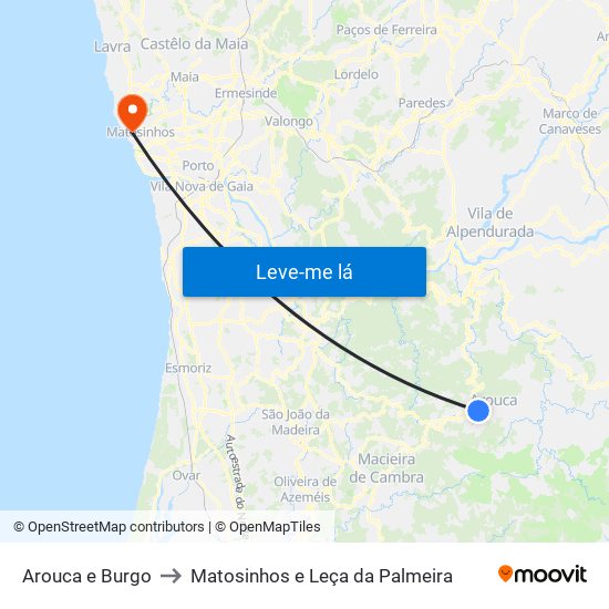 Arouca e Burgo to Matosinhos e Leça da Palmeira map