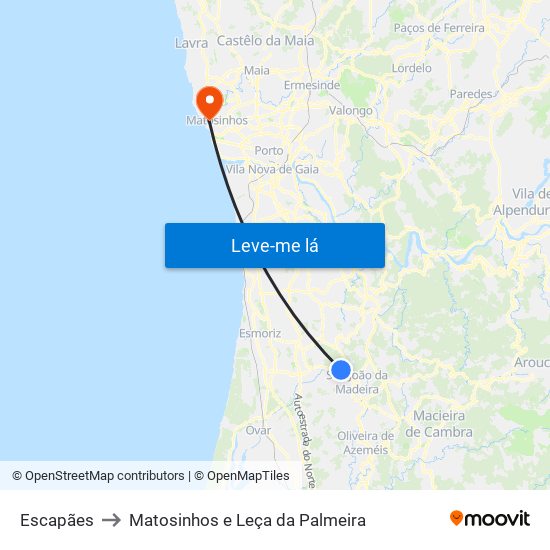 Escapães to Matosinhos e Leça da Palmeira map