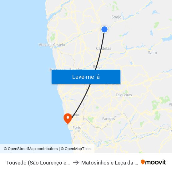 Touvedo (São Lourenço e Salvador) to Matosinhos e Leça da Palmeira map