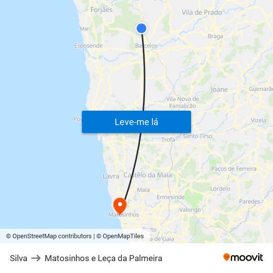 Silva to Matosinhos e Leça da Palmeira map