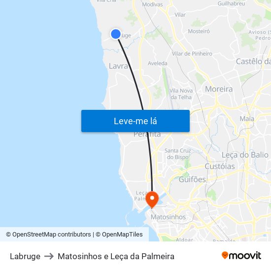 Labruge to Matosinhos e Leça da Palmeira map