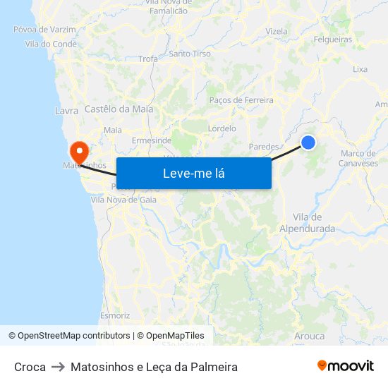 Croca to Matosinhos e Leça da Palmeira map