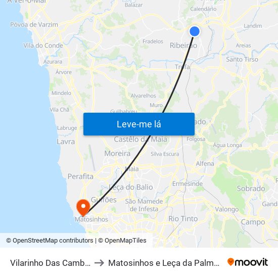 Vilarinho Das Cambas to Matosinhos e Leça da Palmeira map