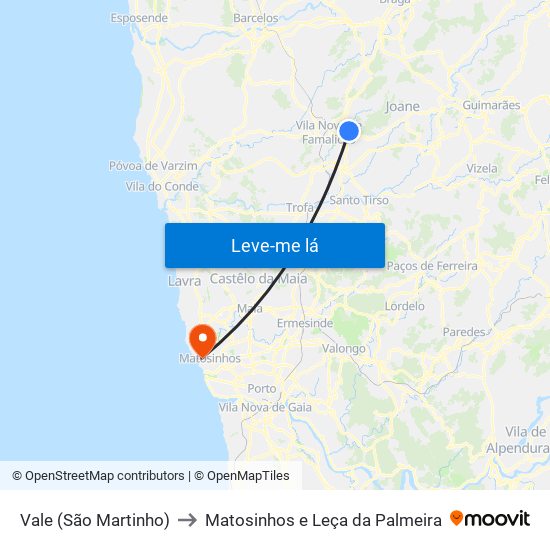 Vale (São Martinho) to Matosinhos e Leça da Palmeira map