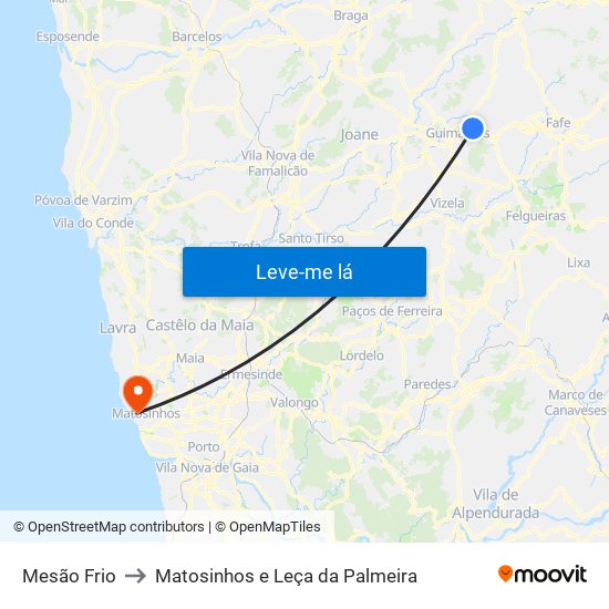 Mesão Frio to Matosinhos e Leça da Palmeira map