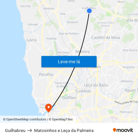 Guilhabreu to Matosinhos e Leça da Palmeira map