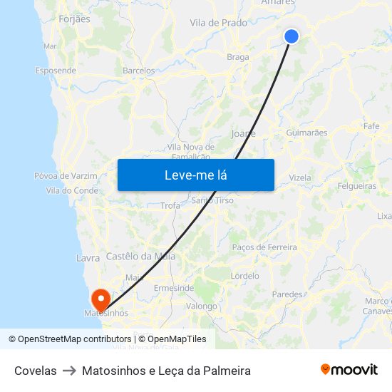 Covelas to Matosinhos e Leça da Palmeira map
