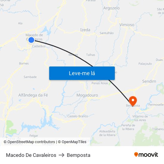 Macedo De Cavaleiros to Bemposta map