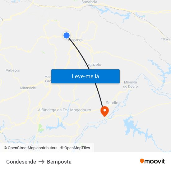Gondesende to Bemposta map