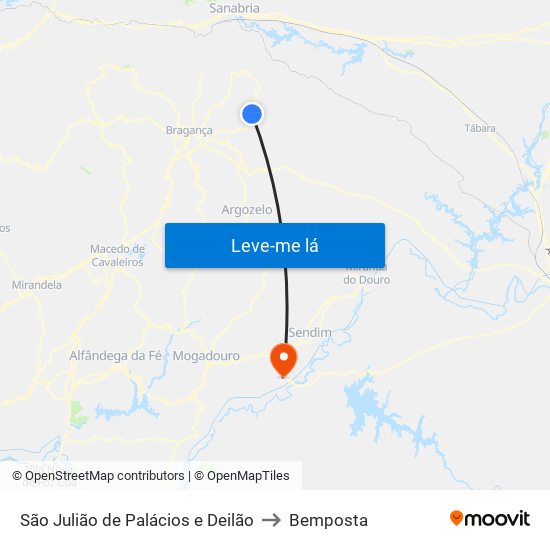 São Julião de Palácios e Deilão to Bemposta map