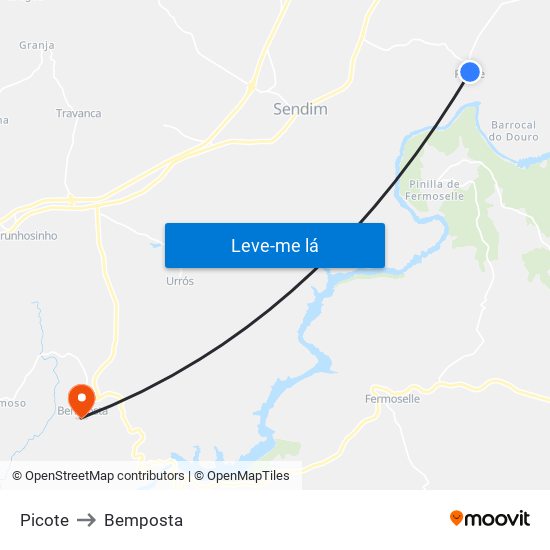 Picote to Bemposta map