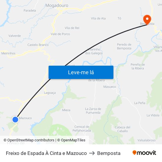 Freixo de Espada À Cinta e Mazouco to Bemposta map