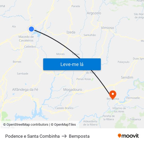 Podence e Santa Combinha to Bemposta map