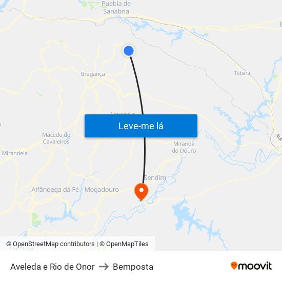 Aveleda e Rio de Onor to Bemposta map
