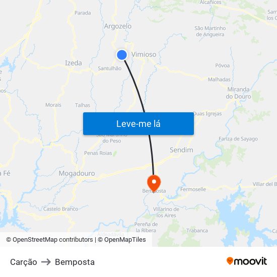 Carção to Bemposta map