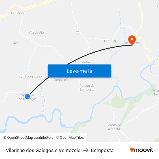 Vilarinho dos Galegos e Ventozelo to Bemposta map