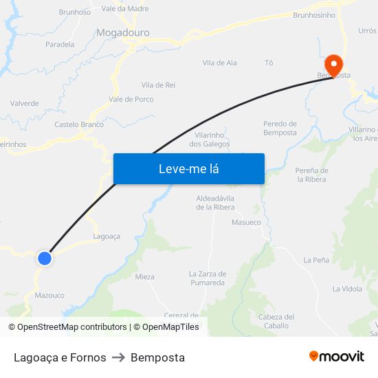 Lagoaça e Fornos to Bemposta map