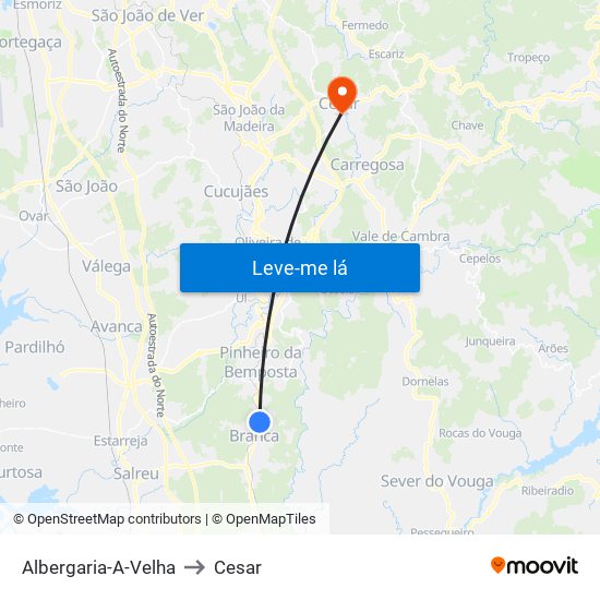 Albergaria-A-Velha to Cesar map