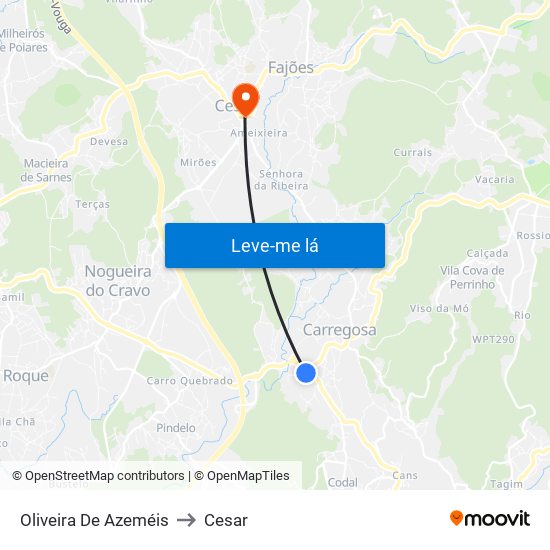 Oliveira De Azeméis to Cesar map
