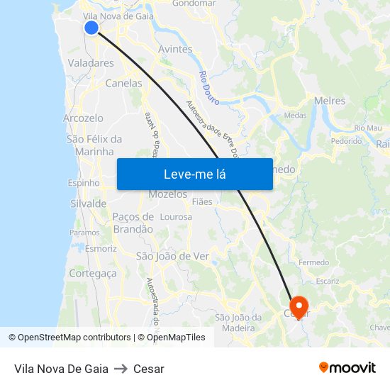 Vila Nova De Gaia to Cesar map