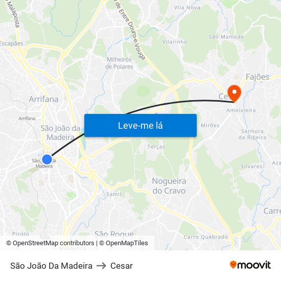 São João Da Madeira to Cesar map