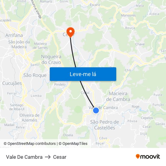 Vale De Cambra to Cesar map