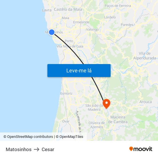 Matosinhos to Cesar map