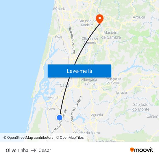 Oliveirinha to Cesar map