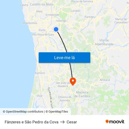 Fânzeres e São Pedro da Cova to Cesar map