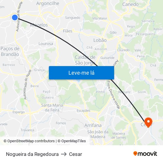 Nogueira da Regedoura to Cesar map