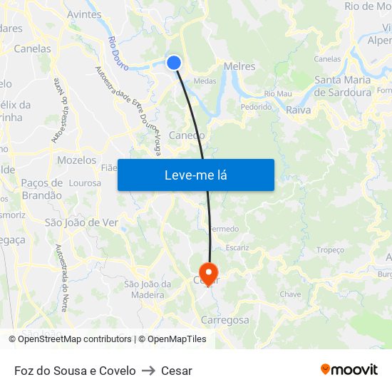 Foz do Sousa e Covelo to Cesar map