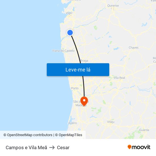 Campos e Vila Meã to Cesar map