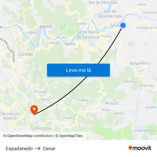 Espadanedo to Cesar map