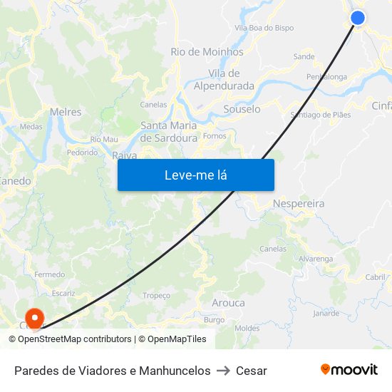 Paredes de Viadores e Manhuncelos to Cesar map