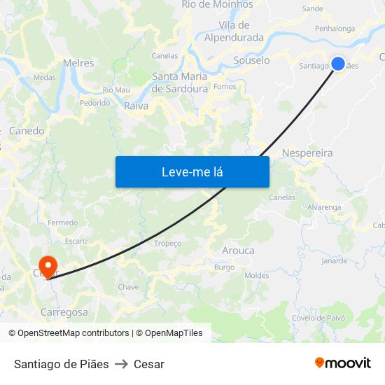 Santiago de Piães to Cesar map