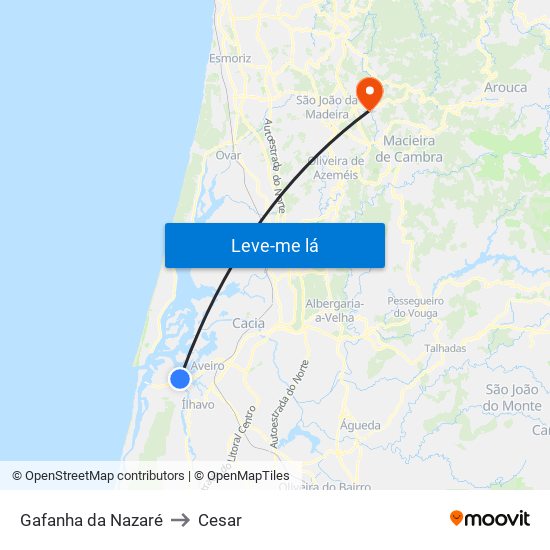 Gafanha da Nazaré to Cesar map