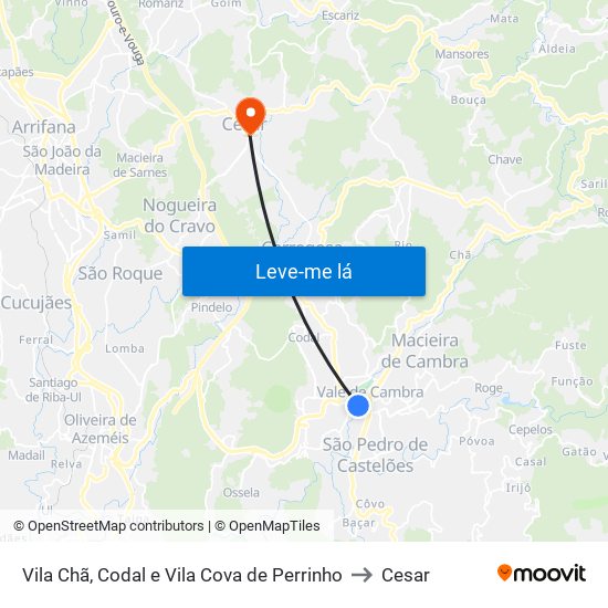 Vila Chã, Codal e Vila Cova de Perrinho to Cesar map