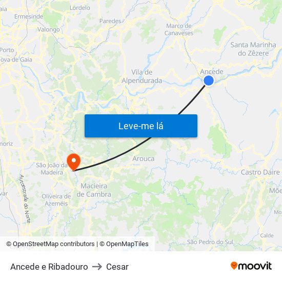 Ancede e Ribadouro to Cesar map