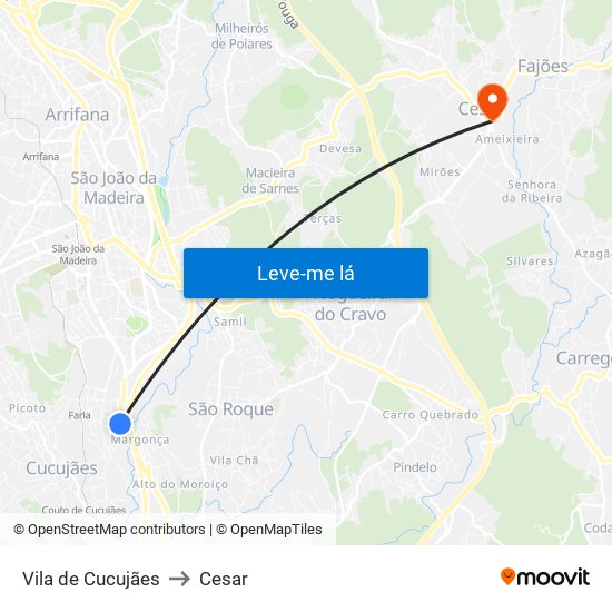 Vila de Cucujães to Cesar map